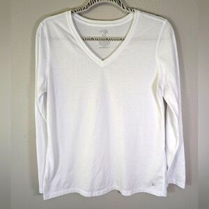 Danskin women's white long sleeve dri more loose fit top size L 12-14